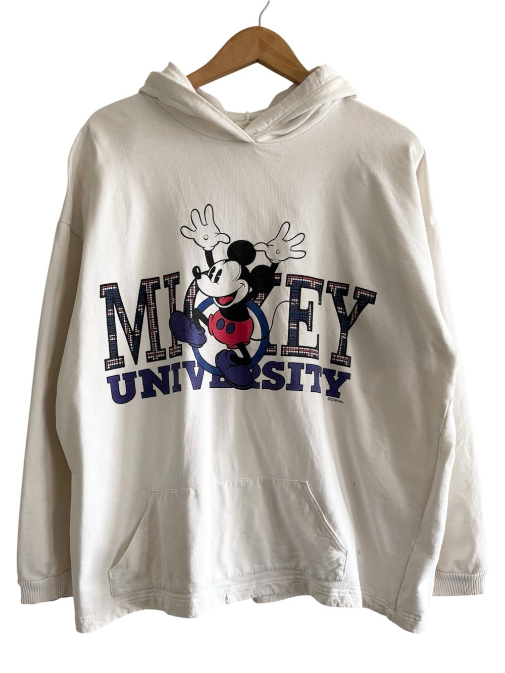 Vintage Disney 90s Mickey University White Hooded Sweatshirt